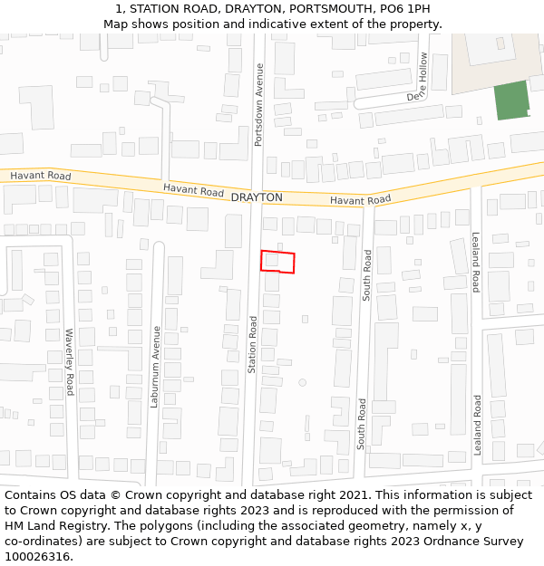 1, STATION ROAD, DRAYTON, PORTSMOUTH, PO6 1PH: Location map and indicative extent of plot