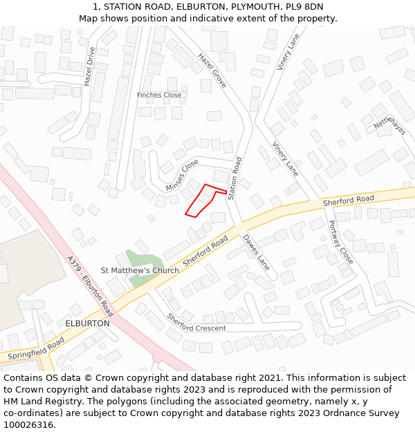 1, STATION ROAD, ELBURTON, PLYMOUTH, PL9 8DN: Location map and indicative extent of plot