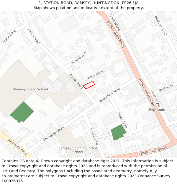 1, STATION ROAD, RAMSEY, HUNTINGDON, PE26 1JA: Location map and indicative extent of plot
