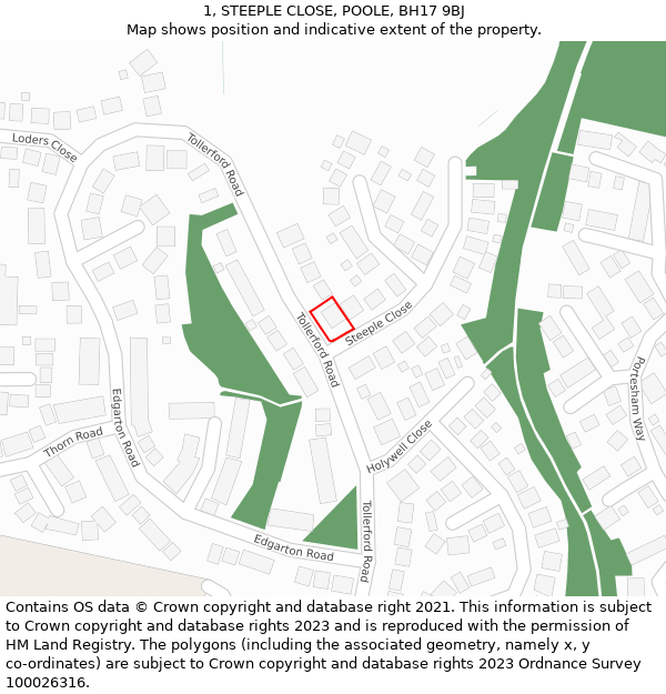 1, STEEPLE CLOSE, POOLE, BH17 9BJ: Location map and indicative extent of plot