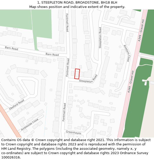 1, STEEPLETON ROAD, BROADSTONE, BH18 8LH: Location map and indicative extent of plot