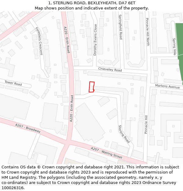1, STERLING ROAD, BEXLEYHEATH, DA7 6ET: Location map and indicative extent of plot