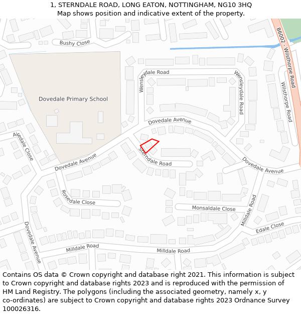 1, STERNDALE ROAD, LONG EATON, NOTTINGHAM, NG10 3HQ: Location map and indicative extent of plot