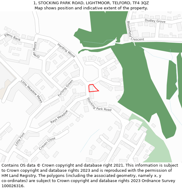 1, STOCKING PARK ROAD, LIGHTMOOR, TELFORD, TF4 3QZ: Location map and indicative extent of plot