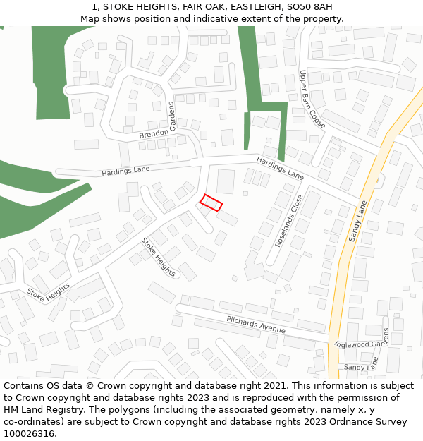 1, STOKE HEIGHTS, FAIR OAK, EASTLEIGH, SO50 8AH: Location map and indicative extent of plot