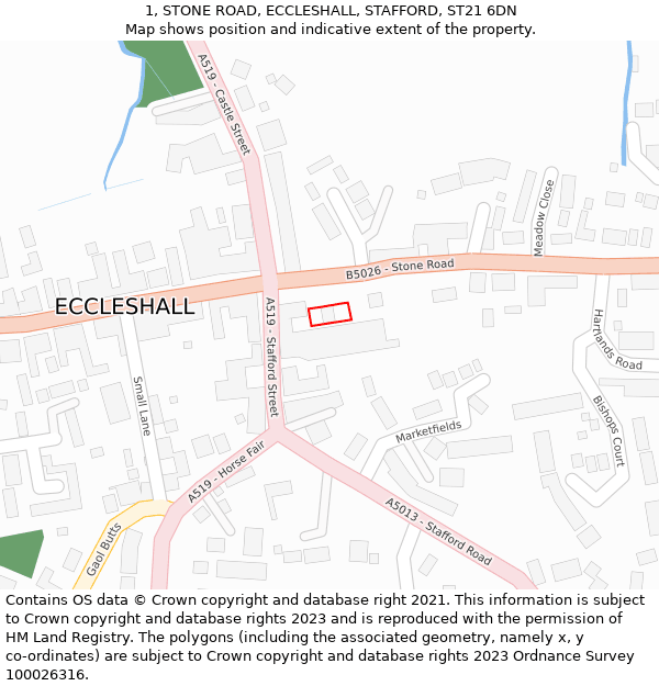 1, STONE ROAD, ECCLESHALL, STAFFORD, ST21 6DN: Location map and indicative extent of plot