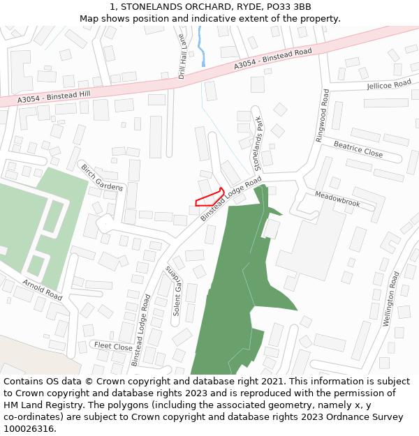 1, STONELANDS ORCHARD, RYDE, PO33 3BB: Location map and indicative extent of plot