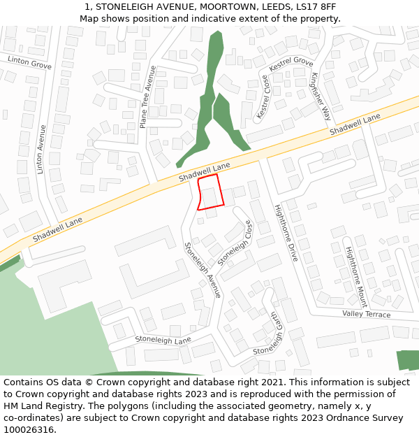 1, STONELEIGH AVENUE, MOORTOWN, LEEDS, LS17 8FF: Location map and indicative extent of plot