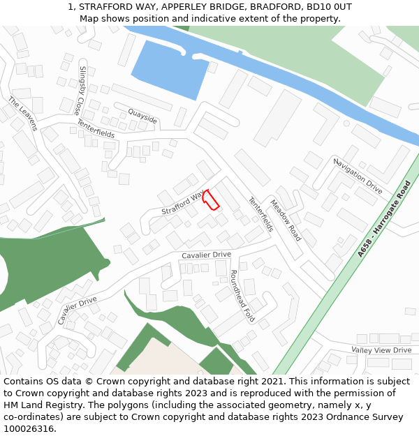 1, STRAFFORD WAY, APPERLEY BRIDGE, BRADFORD, BD10 0UT: Location map and indicative extent of plot