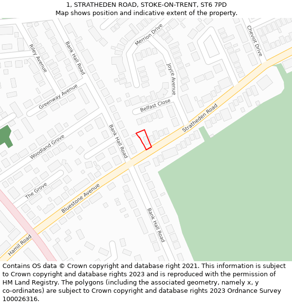 1, STRATHEDEN ROAD, STOKE-ON-TRENT, ST6 7PD: Location map and indicative extent of plot