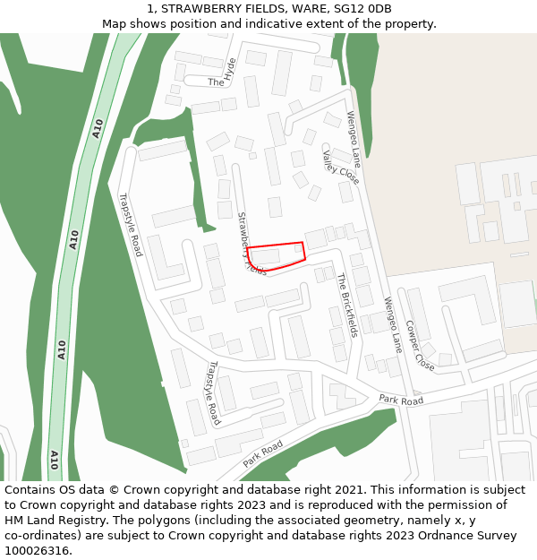 1, STRAWBERRY FIELDS, WARE, SG12 0DB: Location map and indicative extent of plot