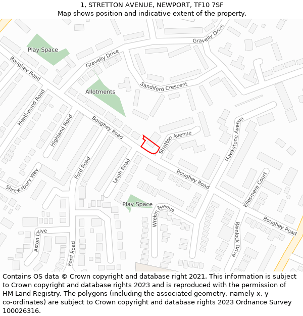 1, STRETTON AVENUE, NEWPORT, TF10 7SF: Location map and indicative extent of plot