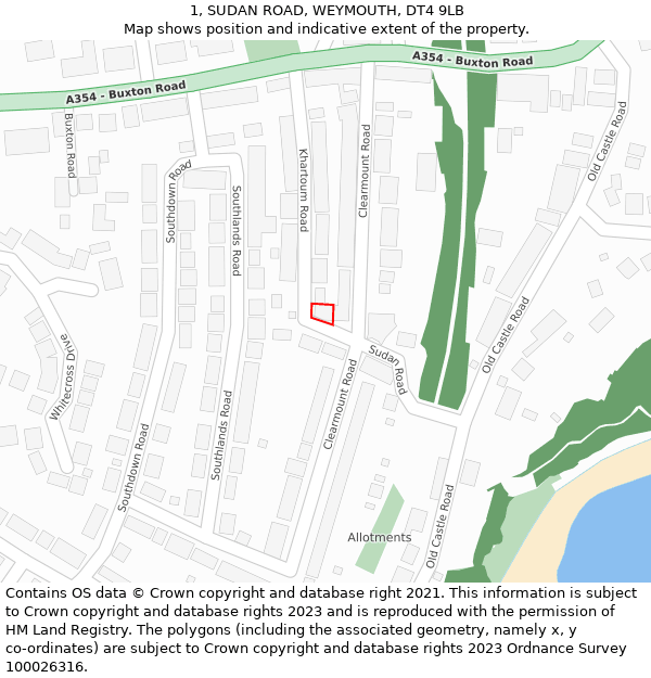 1, SUDAN ROAD, WEYMOUTH, DT4 9LB: Location map and indicative extent of plot
