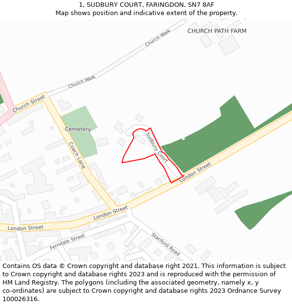 1, SUDBURY COURT, FARINGDON, SN7 8AF: Location map and indicative extent of plot