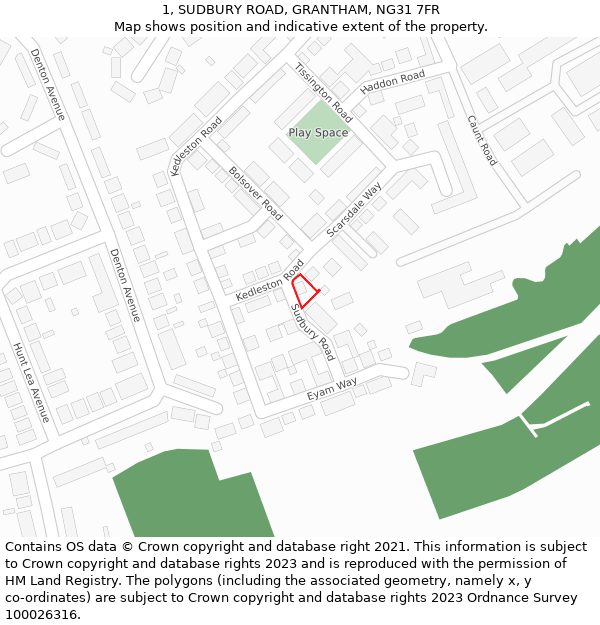 1, SUDBURY ROAD, GRANTHAM, NG31 7FR: Location map and indicative extent of plot