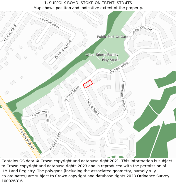 1, SUFFOLK ROAD, STOKE-ON-TRENT, ST3 4TS: Location map and indicative extent of plot