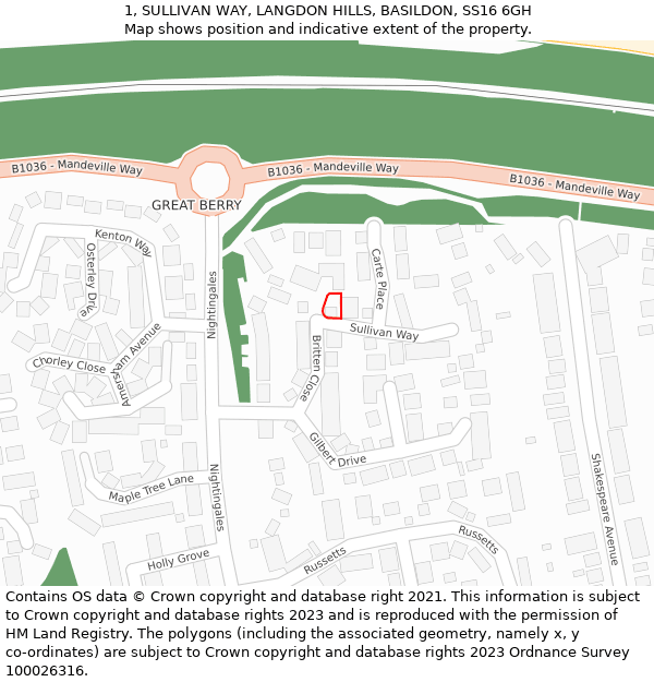 1, SULLIVAN WAY, LANGDON HILLS, BASILDON, SS16 6GH: Location map and indicative extent of plot