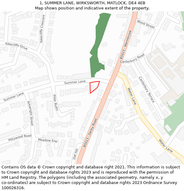 1, SUMMER LANE, WIRKSWORTH, MATLOCK, DE4 4EB: Location map and indicative extent of plot