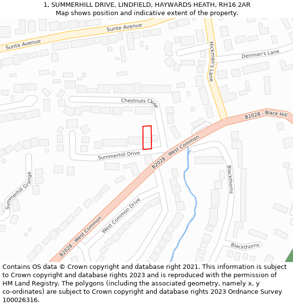 1, SUMMERHILL DRIVE, LINDFIELD, HAYWARDS HEATH, RH16 2AR: Location map and indicative extent of plot