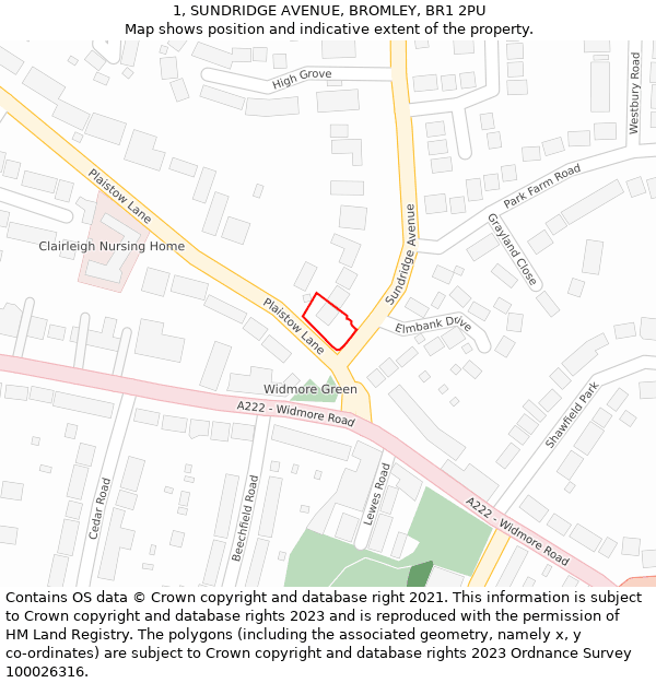 1, SUNDRIDGE AVENUE, BROMLEY, BR1 2PU: Location map and indicative extent of plot