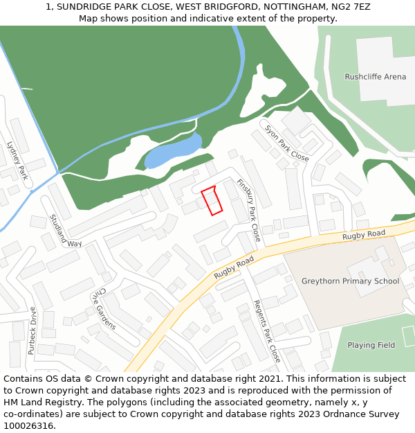 1, SUNDRIDGE PARK CLOSE, WEST BRIDGFORD, NOTTINGHAM, NG2 7EZ: Location map and indicative extent of plot