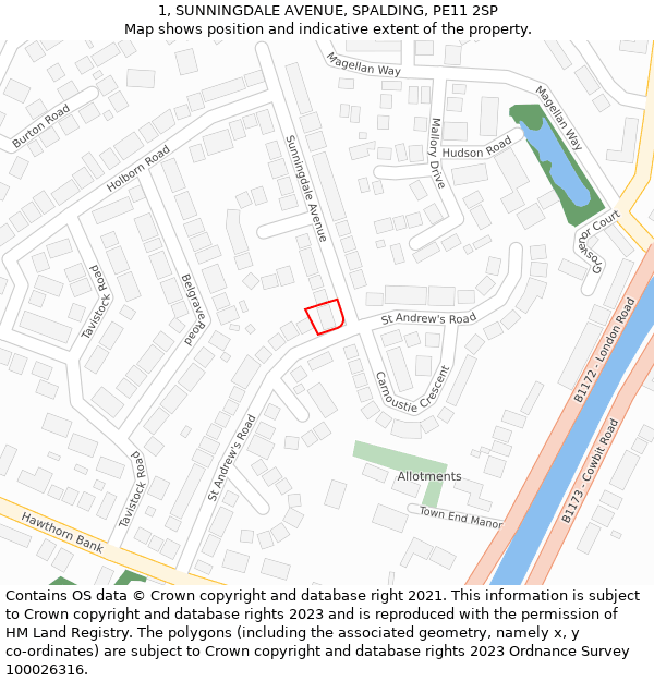 1, SUNNINGDALE AVENUE, SPALDING, PE11 2SP: Location map and indicative extent of plot