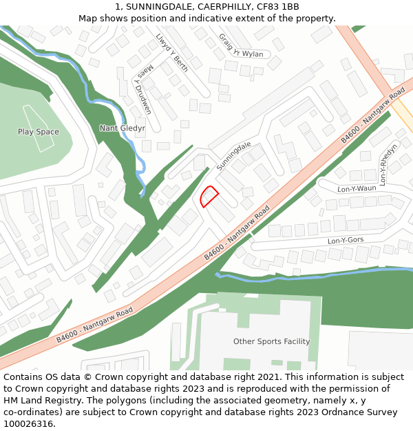 1, SUNNINGDALE, CAERPHILLY, CF83 1BB: Location map and indicative extent of plot