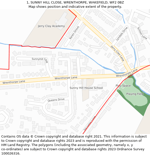 1, SUNNY HILL CLOSE, WRENTHORPE, WAKEFIELD, WF2 0BZ: Location map and indicative extent of plot