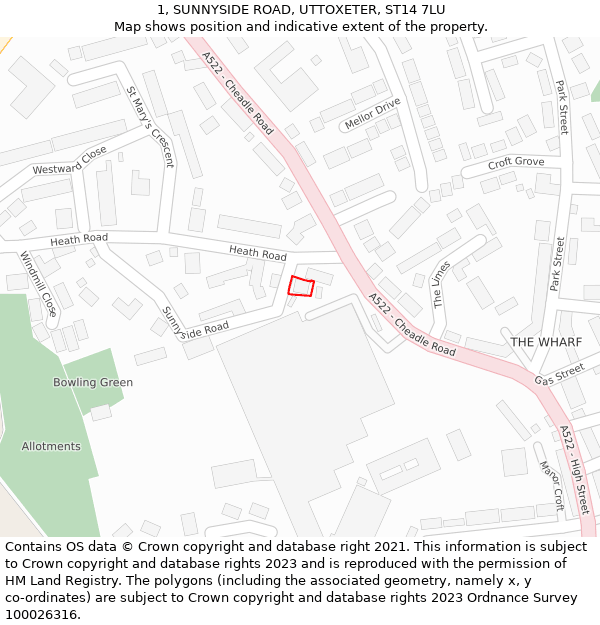 1, SUNNYSIDE ROAD, UTTOXETER, ST14 7LU: Location map and indicative extent of plot