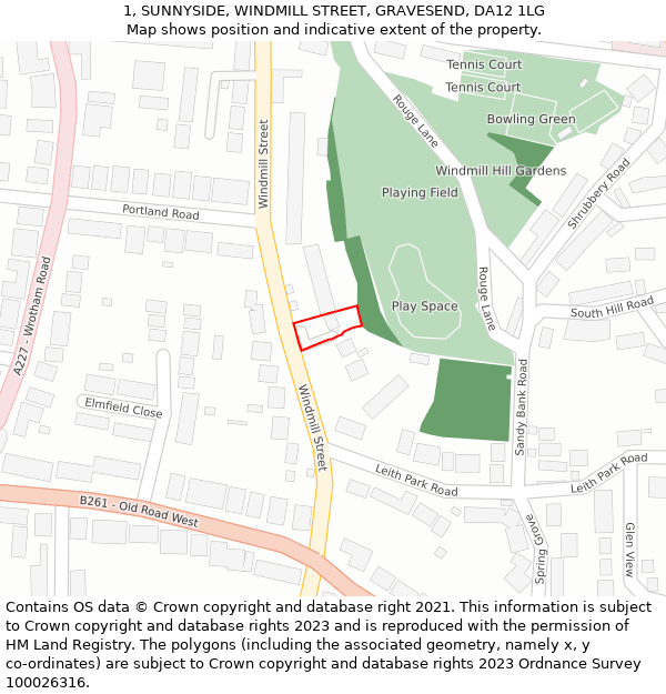 1, SUNNYSIDE, WINDMILL STREET, GRAVESEND, DA12 1LG: Location map and indicative extent of plot