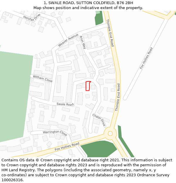 1, SWALE ROAD, SUTTON COLDFIELD, B76 2BH: Location map and indicative extent of plot