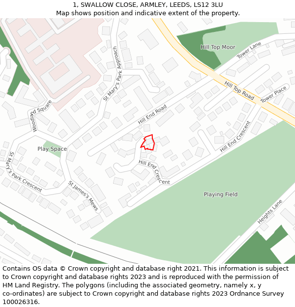1, SWALLOW CLOSE, ARMLEY, LEEDS, LS12 3LU: Location map and indicative extent of plot