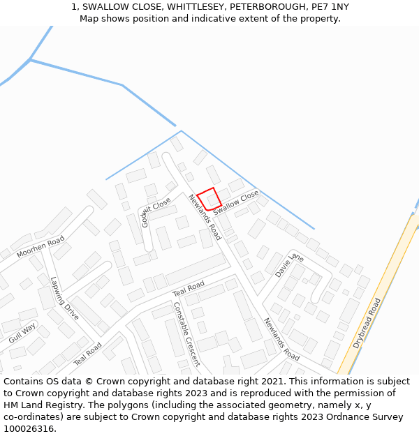 1, SWALLOW CLOSE, WHITTLESEY, PETERBOROUGH, PE7 1NY: Location map and indicative extent of plot
