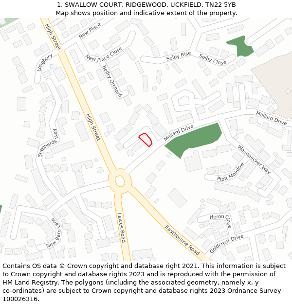 1, SWALLOW COURT, RIDGEWOOD, UCKFIELD, TN22 5YB: Location map and indicative extent of plot