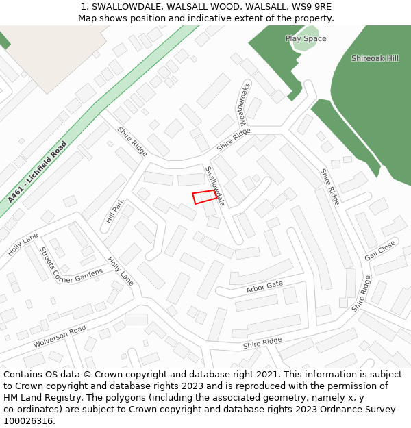 1, SWALLOWDALE, WALSALL WOOD, WALSALL, WS9 9RE: Location map and indicative extent of plot