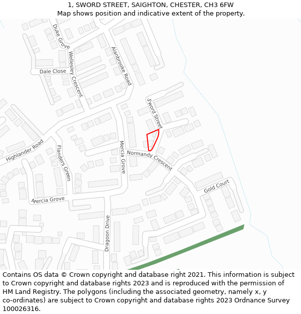 1, SWORD STREET, SAIGHTON, CHESTER, CH3 6FW: Location map and indicative extent of plot