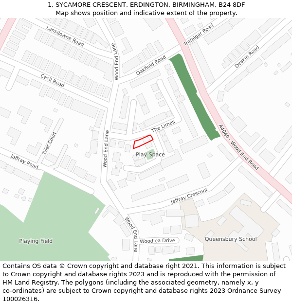 1, SYCAMORE CRESCENT, ERDINGTON, BIRMINGHAM, B24 8DF: Location map and indicative extent of plot