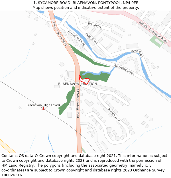 1, SYCAMORE ROAD, BLAENAVON, PONTYPOOL, NP4 9EB: Location map and indicative extent of plot