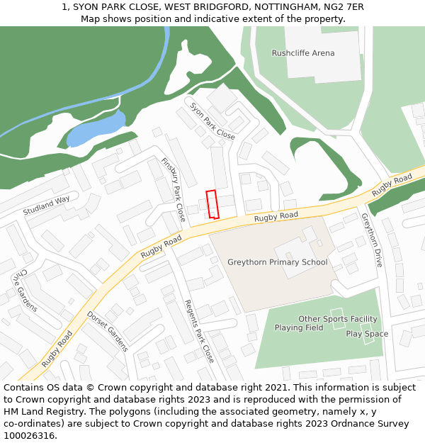 1, SYON PARK CLOSE, WEST BRIDGFORD, NOTTINGHAM, NG2 7ER: Location map and indicative extent of plot