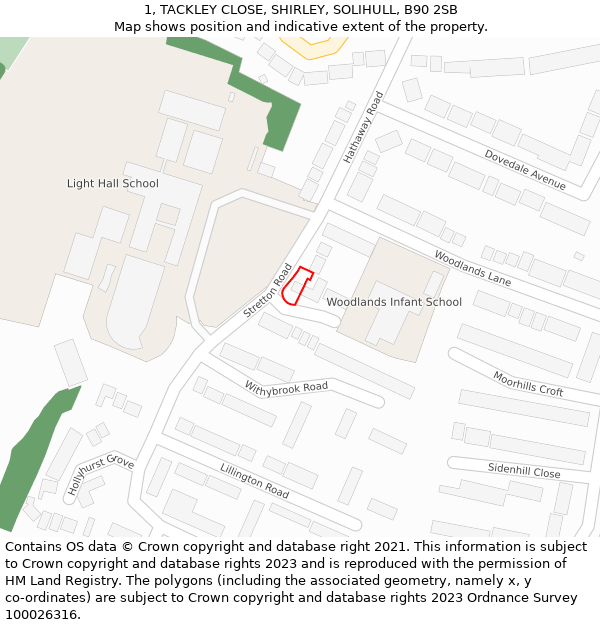 1, TACKLEY CLOSE, SHIRLEY, SOLIHULL, B90 2SB: Location map and indicative extent of plot