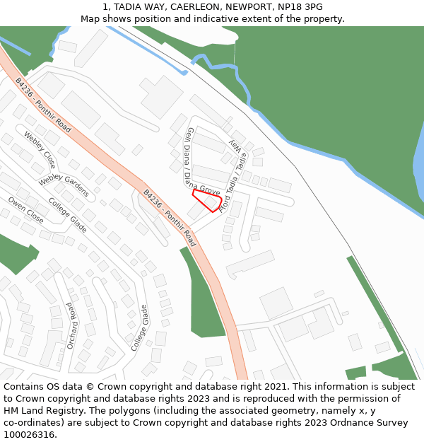 1, TADIA WAY, CAERLEON, NEWPORT, NP18 3PG: Location map and indicative extent of plot
