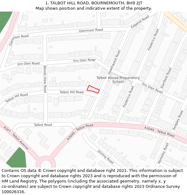 1, TALBOT HILL ROAD, BOURNEMOUTH, BH9 2JT: Location map and indicative extent of plot