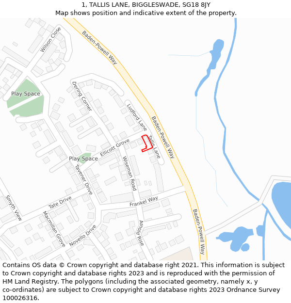 1, TALLIS LANE, BIGGLESWADE, SG18 8JY: Location map and indicative extent of plot