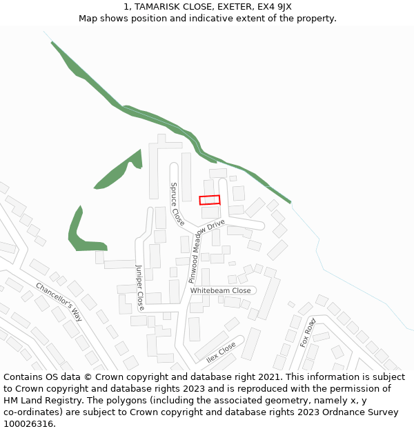 1, TAMARISK CLOSE, EXETER, EX4 9JX: Location map and indicative extent of plot