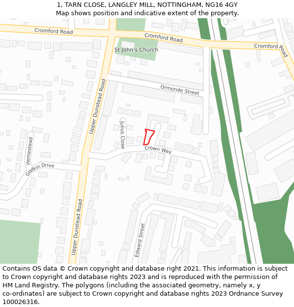 1, TARN CLOSE, LANGLEY MILL, NOTTINGHAM, NG16 4GY: Location map and indicative extent of plot
