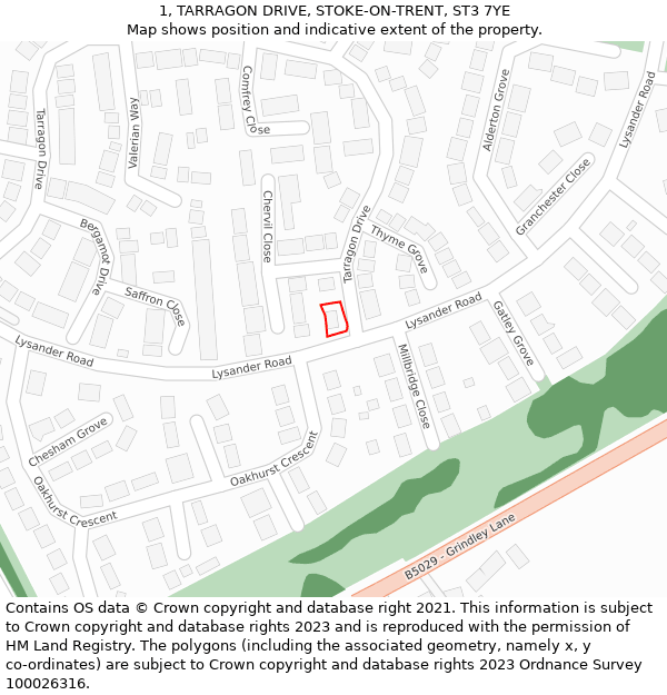 1, TARRAGON DRIVE, STOKE-ON-TRENT, ST3 7YE: Location map and indicative extent of plot