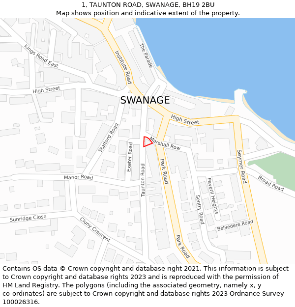 1, TAUNTON ROAD, SWANAGE, BH19 2BU: Location map and indicative extent of plot