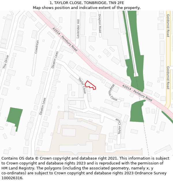 1, TAYLOR CLOSE, TONBRIDGE, TN9 2FE: Location map and indicative extent of plot