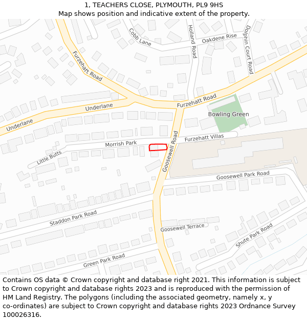 1, TEACHERS CLOSE, PLYMOUTH, PL9 9HS: Location map and indicative extent of plot