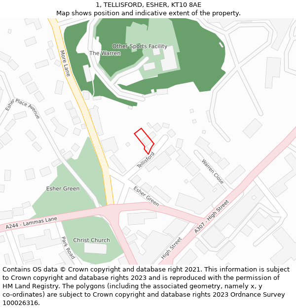 1, TELLISFORD, ESHER, KT10 8AE: Location map and indicative extent of plot